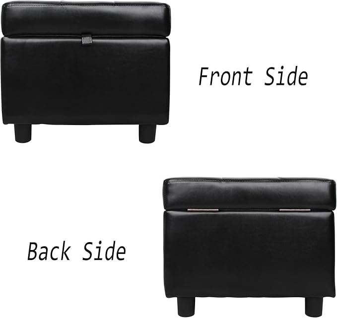 H&B Luxuries Tufted Leather Square Flip Top Storage Ottoman Cube Foot Rest