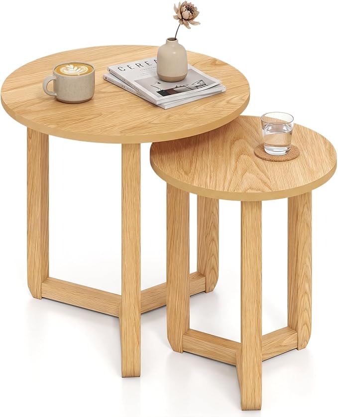 Giantex Round Nesting Coffee Table Set of 2, Wood Nesting End Tables