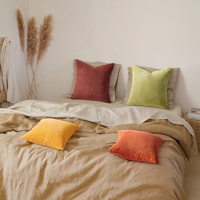 Topfinel Decorative Throw Pillow Covers Cushion Cases, Set of 4 Soft Velvet Modern Double-Sided Designs, Mix and Match for Home Decor, Pillow Inserts Not Included (12x12 inch, Yellow/Orange)