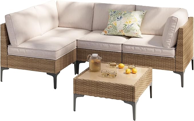 5-Piece Patio Furniture Set, Outdoor Wicker Sectional Sofa