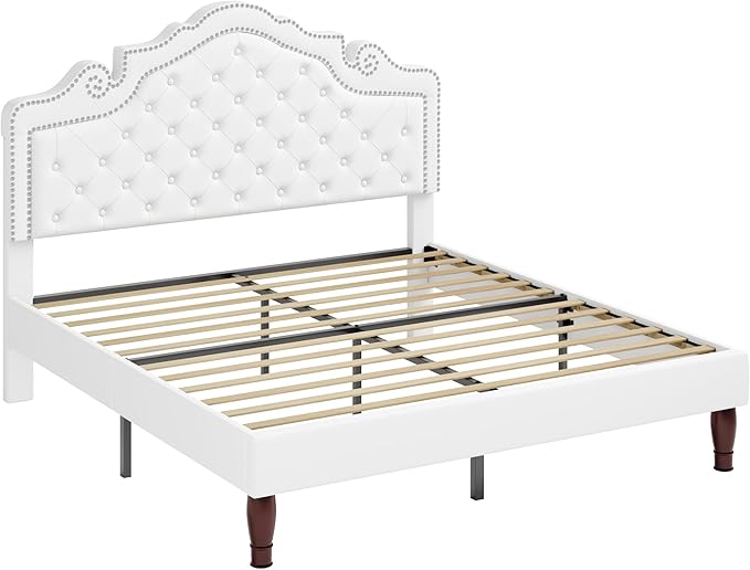 Allewie Queen Bed Frame with Adjustable Velvet Tiara Headboard, Upholstered