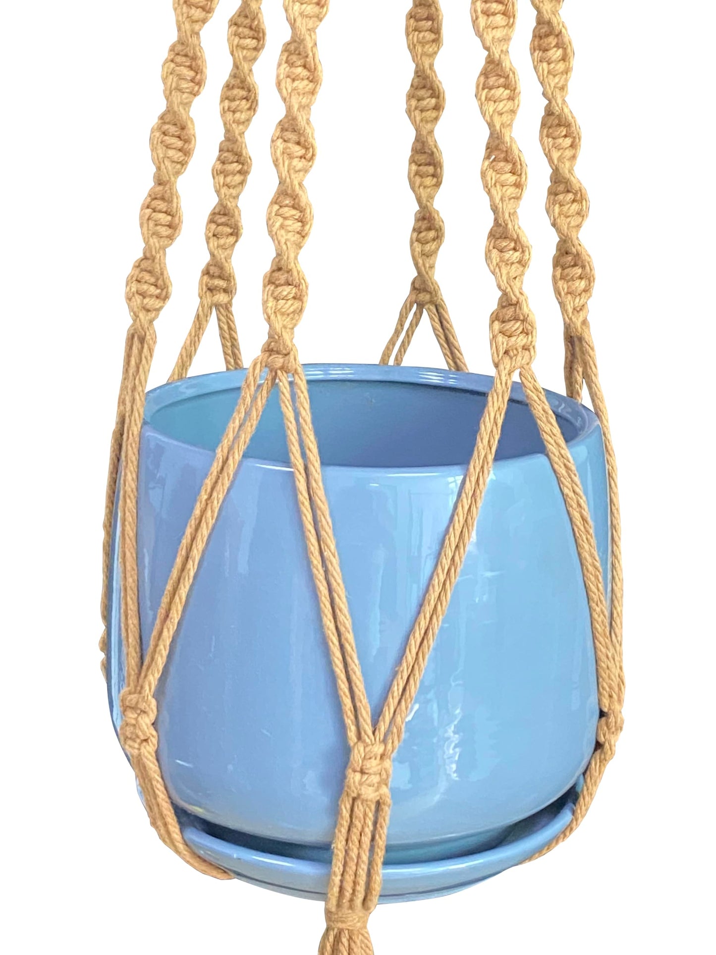 6 Legs Macrame Natural Brown Cotton Plant Hanger & Holder and Metal Ring, 51-inches Length (Without The White Pot and Plant) (Brown)
