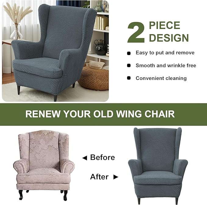 HAOYONG Wing Chair Slipcovers Printed Wingback Chair Covers 2 Pieces Wingback