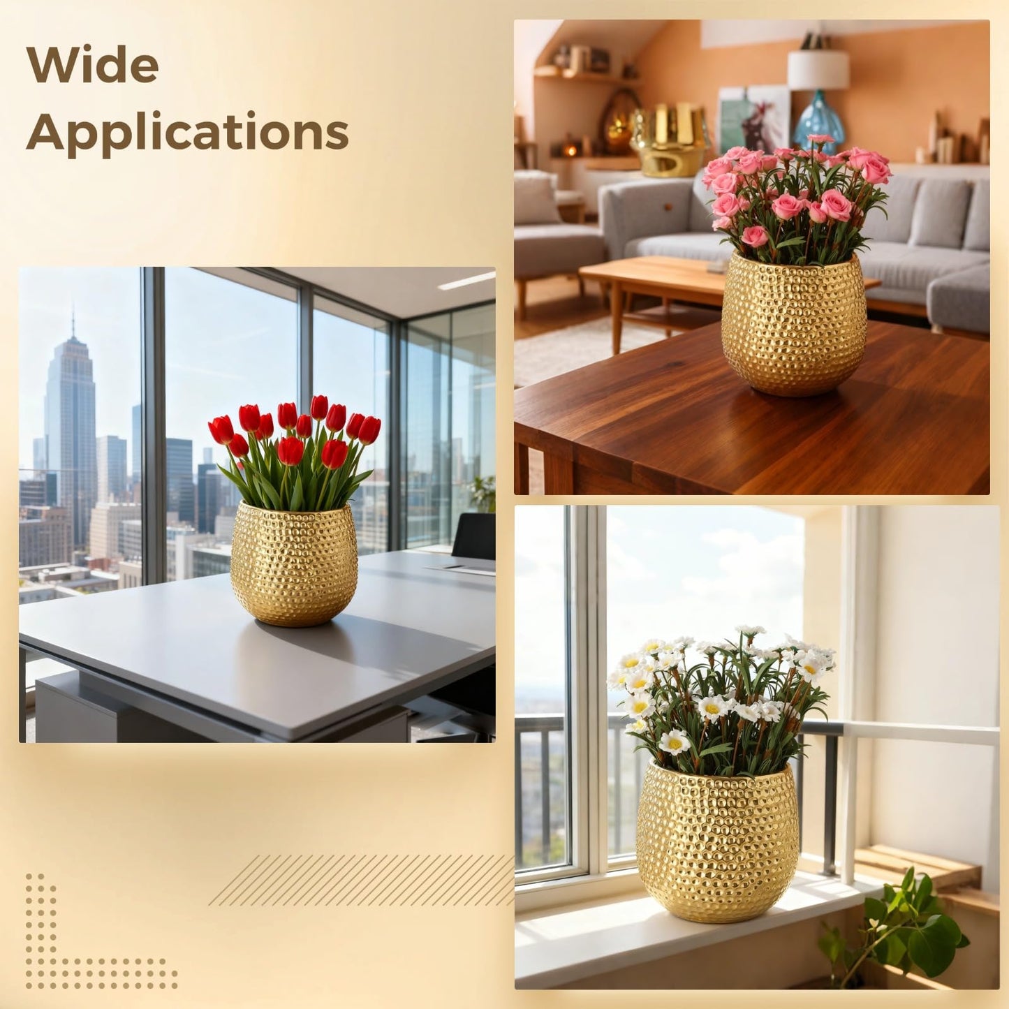 Toyosport 6 Inch Golden Plant Pot, Small Succulent Planter for Indoor Plants, Tabletop Decorative Flower Pot, Hammered Texture