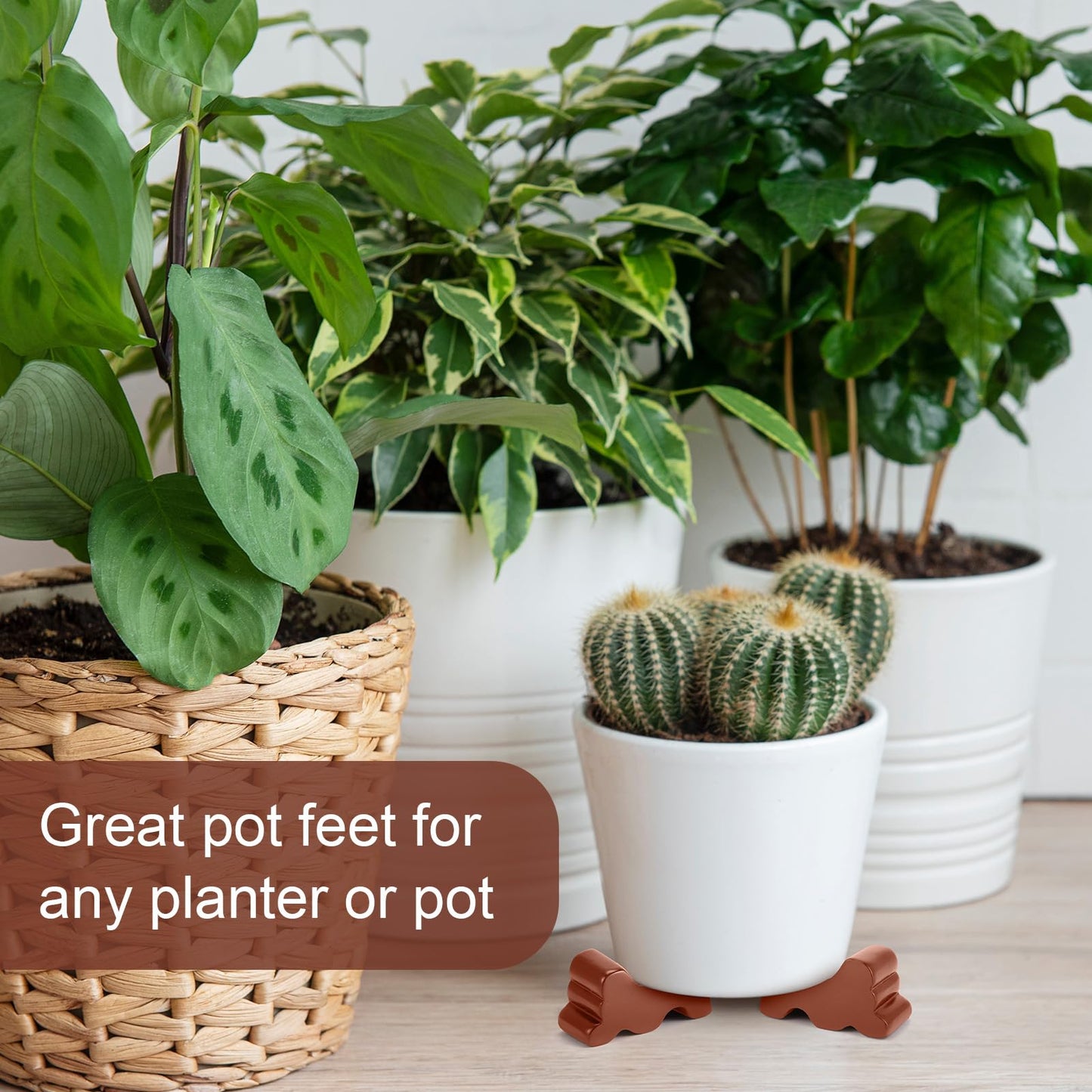Kigeli 6 Pcs Resin Garden Pot Feet for Outdoor Planters 3 Inch Long 1.5 Inch Tall Flower Handmade Elevator Plant Feet Frost Proof Lifter for 14-20 in Pot(Brown)