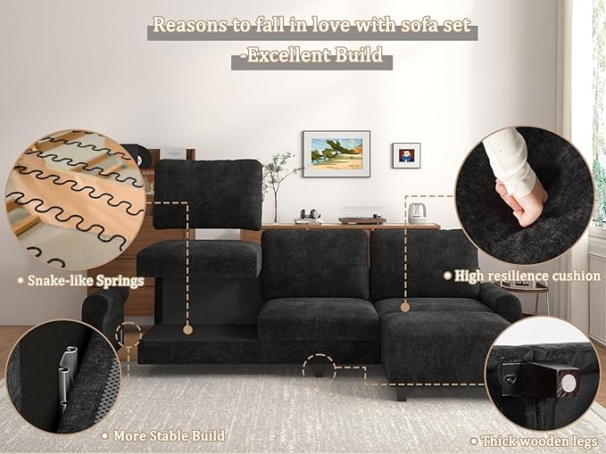 EASE MOOSE 100" Chenille L-Shaped Sectional Sofa, Modern Deep Seat Modular Couch