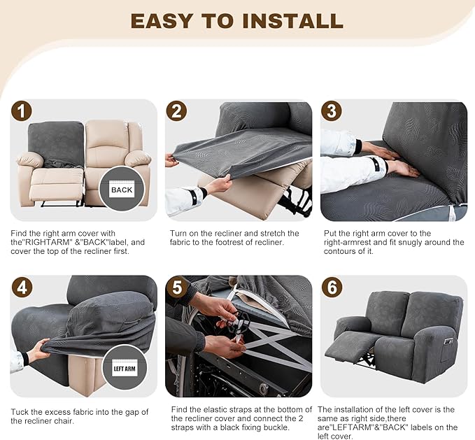 Gennia Recliner Loveseat Cover 4 Pieces, Waterproof Stretch Recliner Sofa