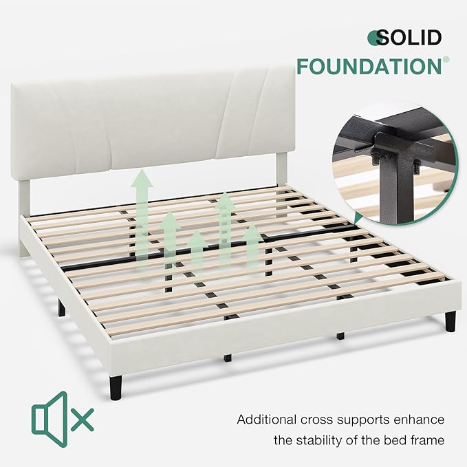 Novilla King Bed Frame and Headboard, King Bed Frame, Velvet Upholstered Bed