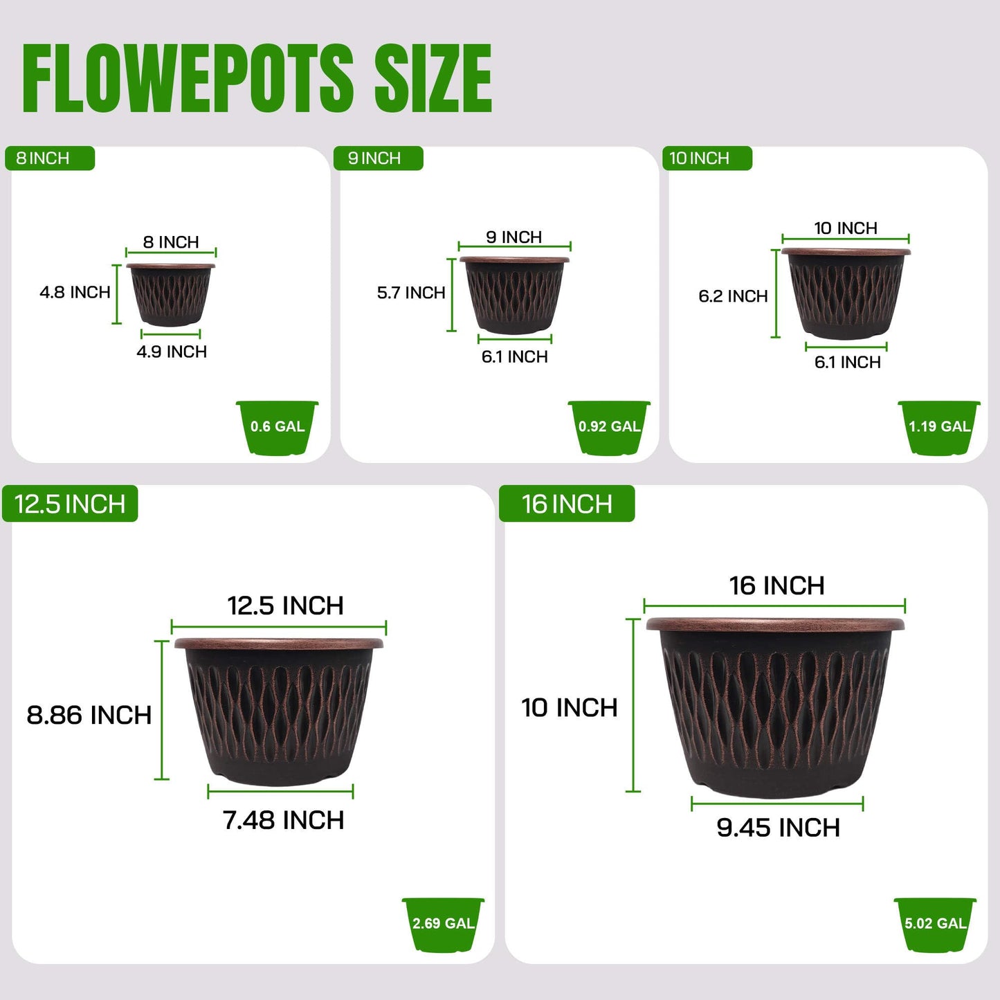 Usocik 12 Pack 10 Inch Retro Plant Pots with Drainage Holes and Saucer for Indoor Outdoor Plants.