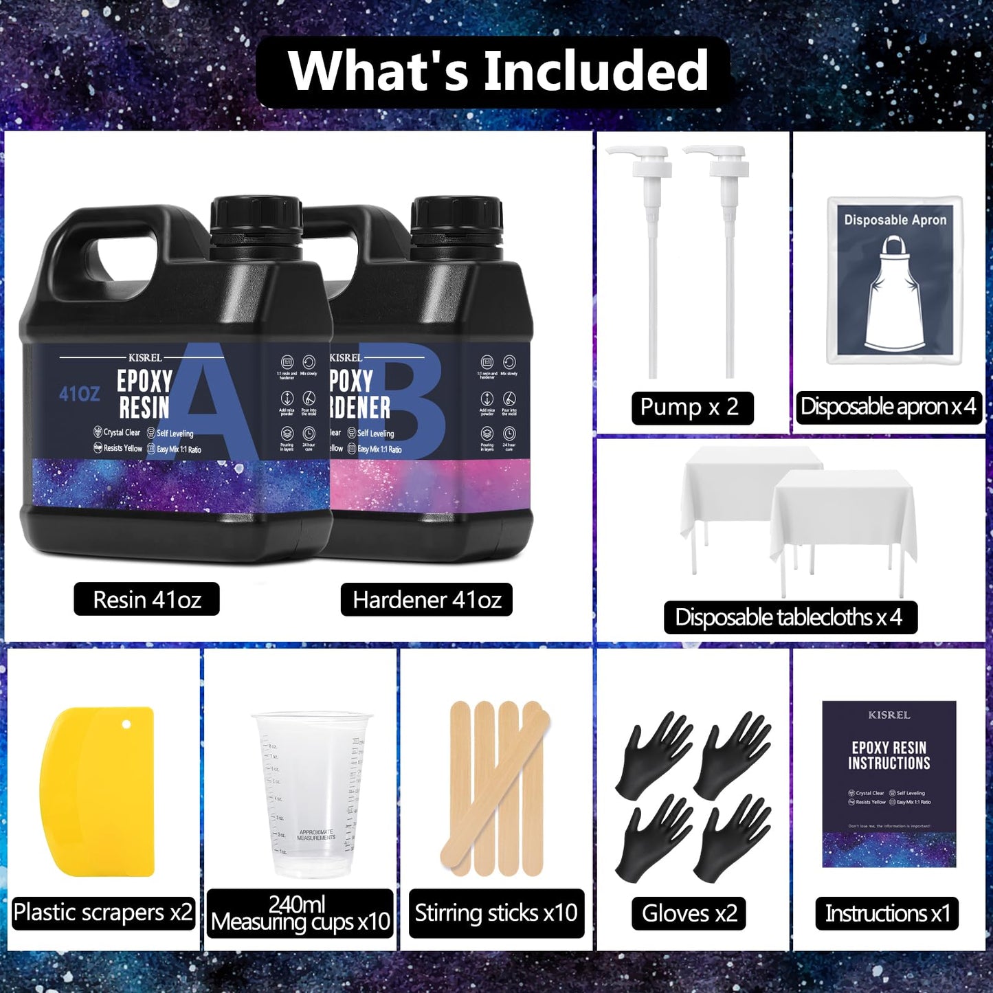 KISREL Epoxy Resin 82OZ - Crystal Clear Epoxy Resin Kit - No Yellowing No Bubble Art Resina Casting for Art Crafts, Jewelry Making, Wood & Molds(41OZ x 2)