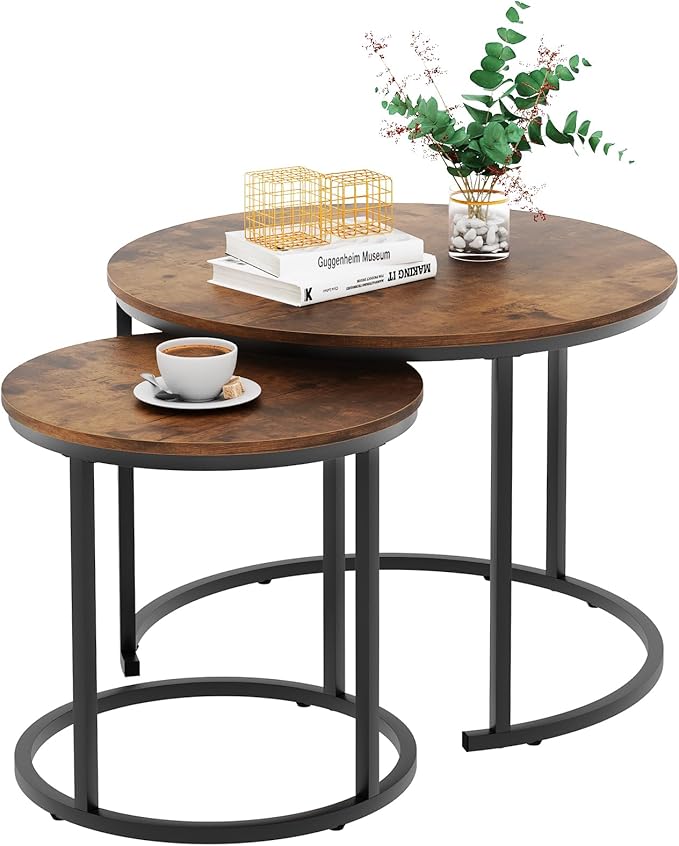 aboxoo Coffee Table Nesting Round Table Set of 2 Side Table