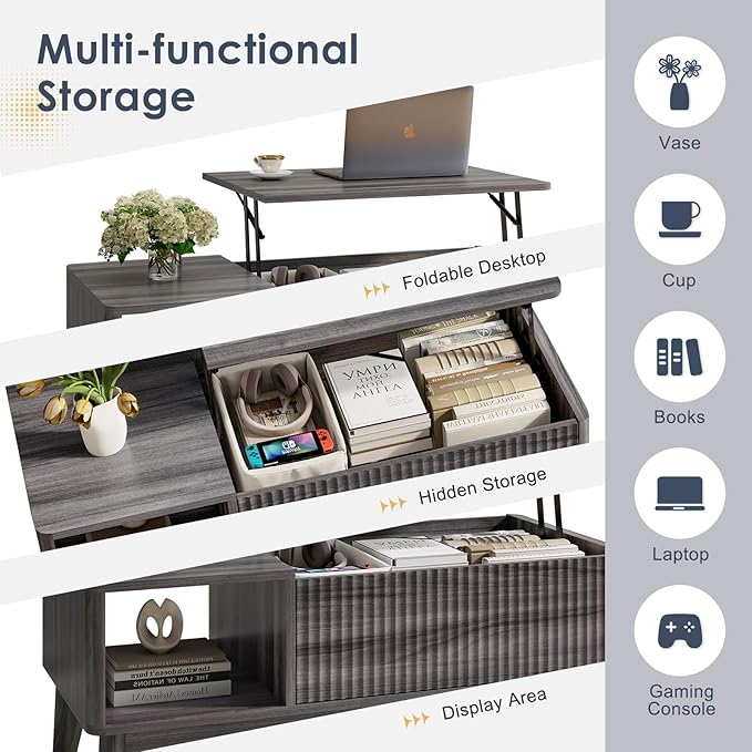 LYNCOHOME Fluted Lift Top Coffee Table