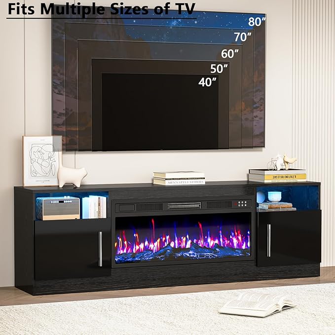 PRETZI Fireplace TV Stand with 36" Fireplace Up to 80" TVs, Remote Control