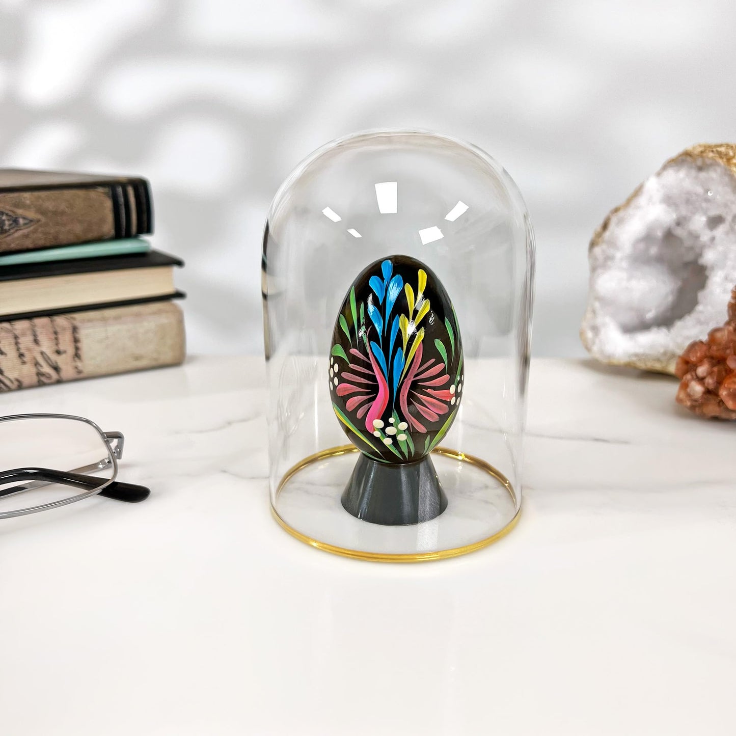 Plymor 3" x 4" Glass Display Dome Cloche with Gold Rim (no Base)