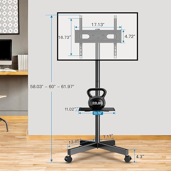 PERLESMITH Rolling TV Stand, Mobile TV Stand