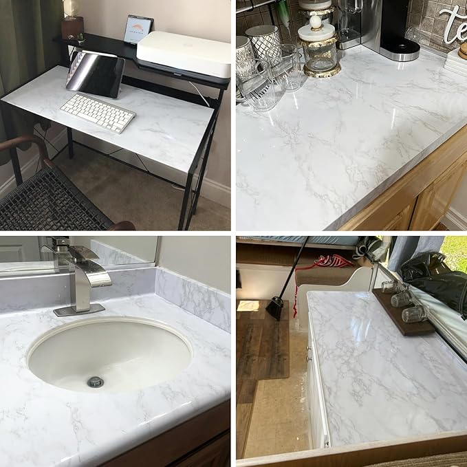 practicalWs White/Grey Marble Contact Paper 17.7" x 196.8", Marble Wallpaper