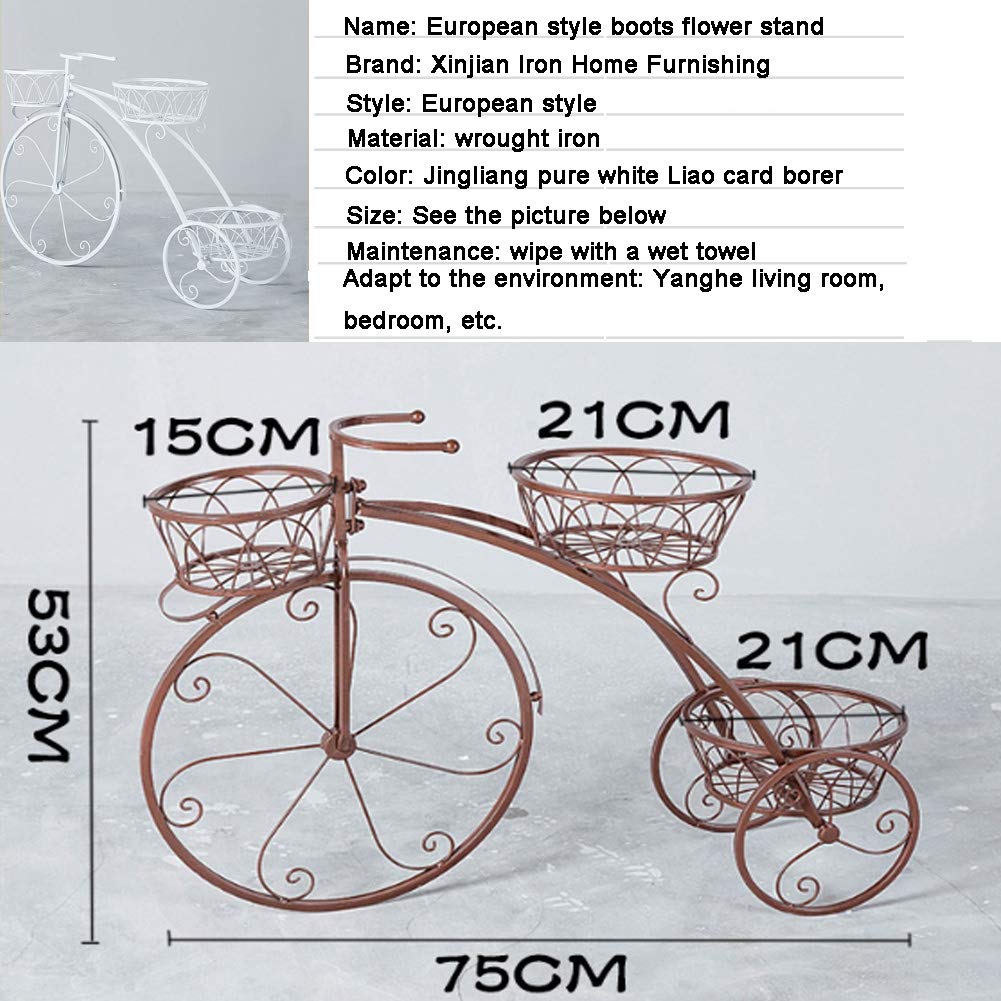 SHJC Tricycle Plant Stand Flower Herbs Holder Plant Pot Holder Flower Rack Flower Indoor Outdoor Garden Use, Perfect for Patios, Porches and Balconies,Brown