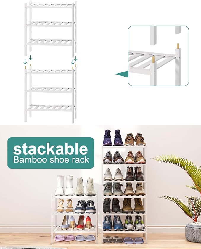 viewcare Small Shoe Rack for Entryway, Bamboo Wood Standing Shoe Shelf for