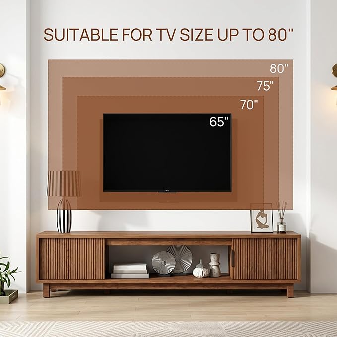 Alpen Fluted TV Stands for Living Room, Wood Television Media Cabinet for