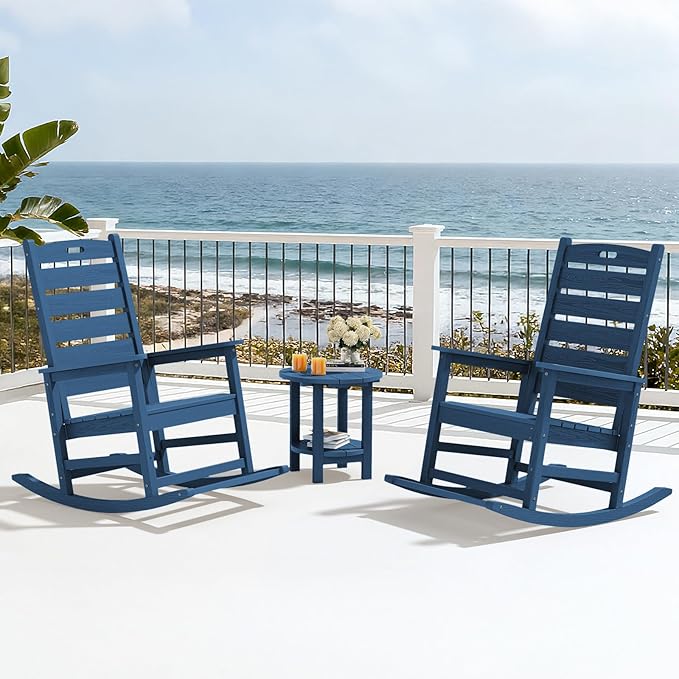 SERWALL Oversized Outdoor Rocking Chair, HDPE Patio Rocking Chair