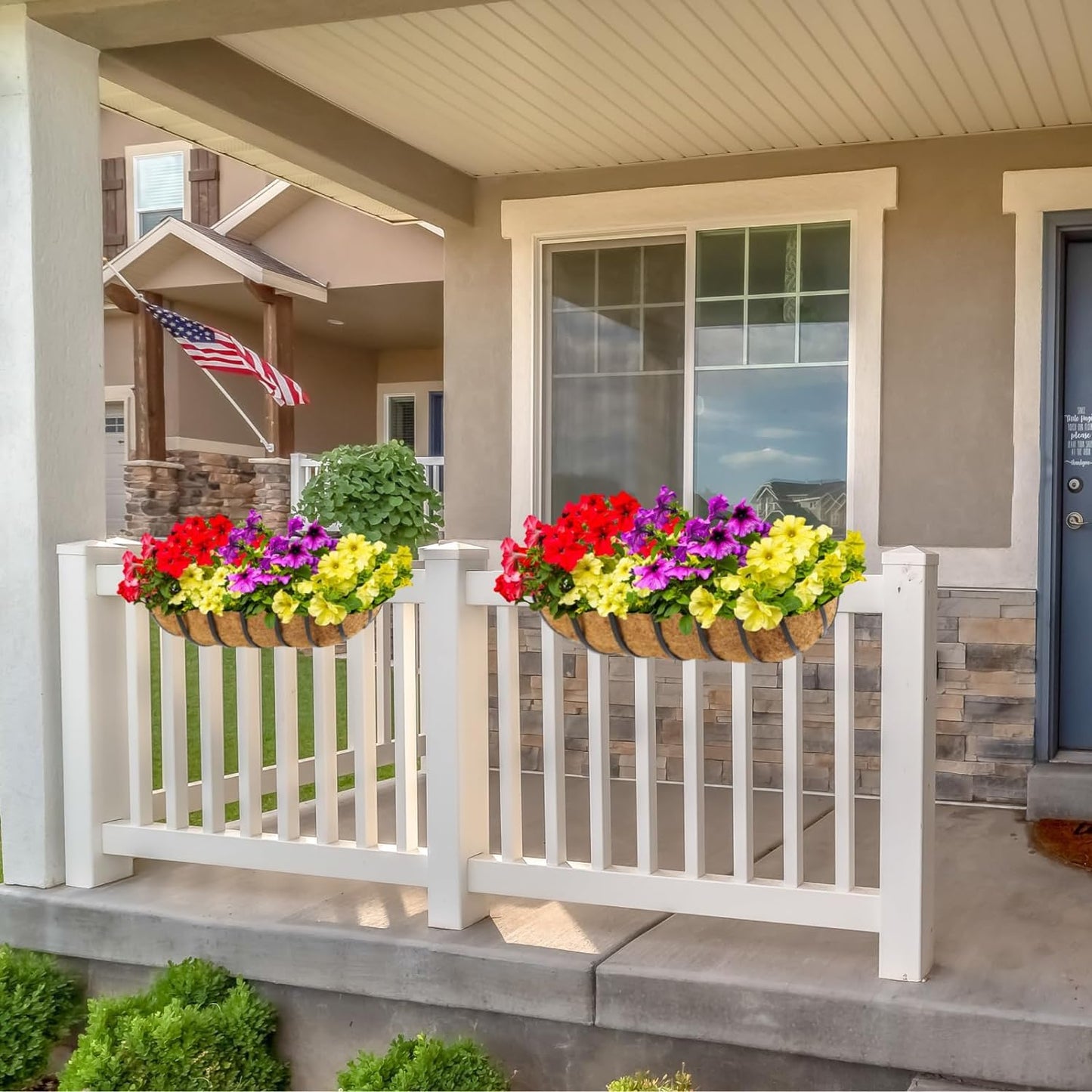 BeapTcely 4 Pack 36 Inch Window Deck Railing Planter Boxes with Coconut Liner, Large Hanging Window Flower Boxes Metal Railing Planter for Balcony Fence Porch (4, 36 Inch)