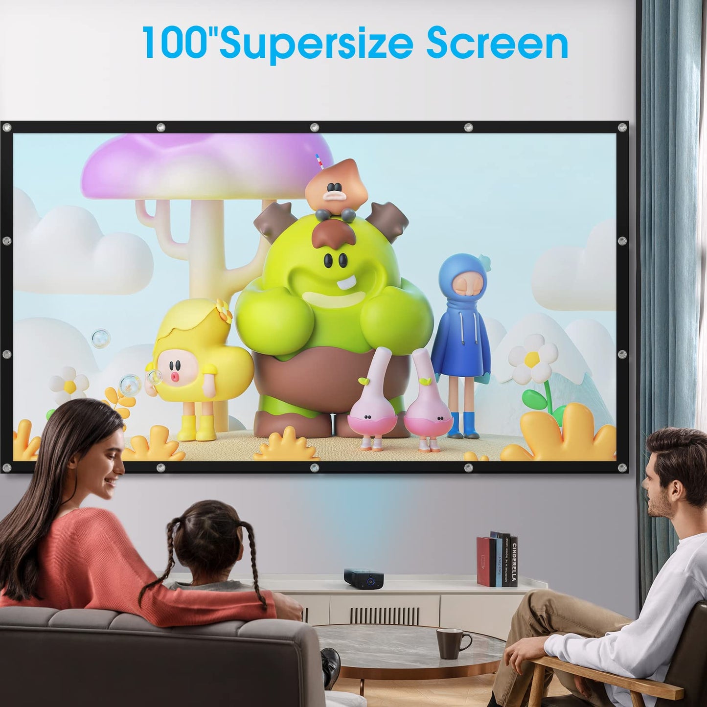 Frocopo 100 inch Projection Screens, Double Sided Washable Outdoor Projection Screen, 16:9 Foldable Anti-Crease Portable Projector Movies Screens for Camping Party, Home Theater, Office