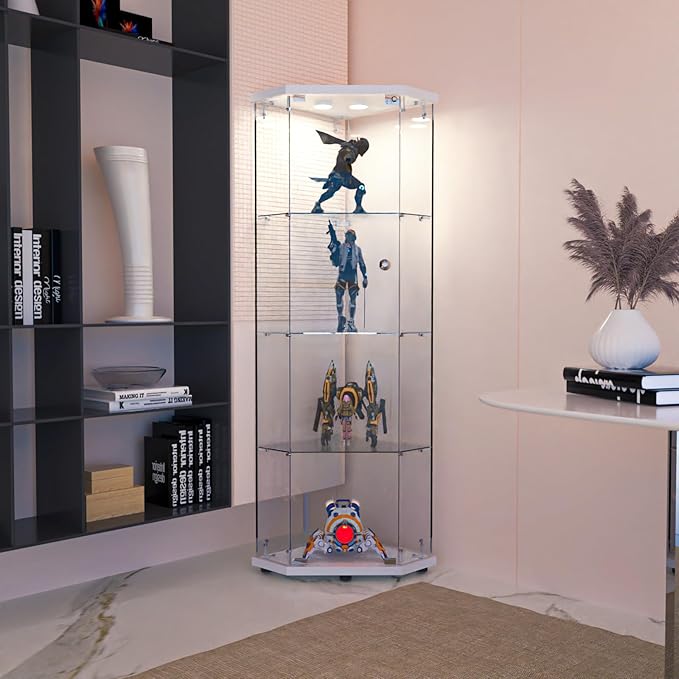 LFT HUIMEI2Y Glass Display Corner Cabinet 4-Shelf, Curio Cabinets Fast