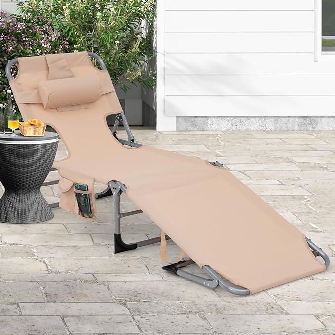 Goplus Tanning Chair, Folding Adjustable Patio Lounge Chair