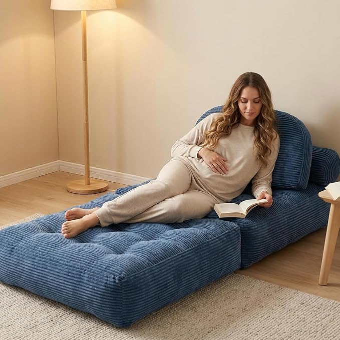 Convertible Corduroy Floor Sofa, 3-in-1 Folding Lazy Sofa Bed