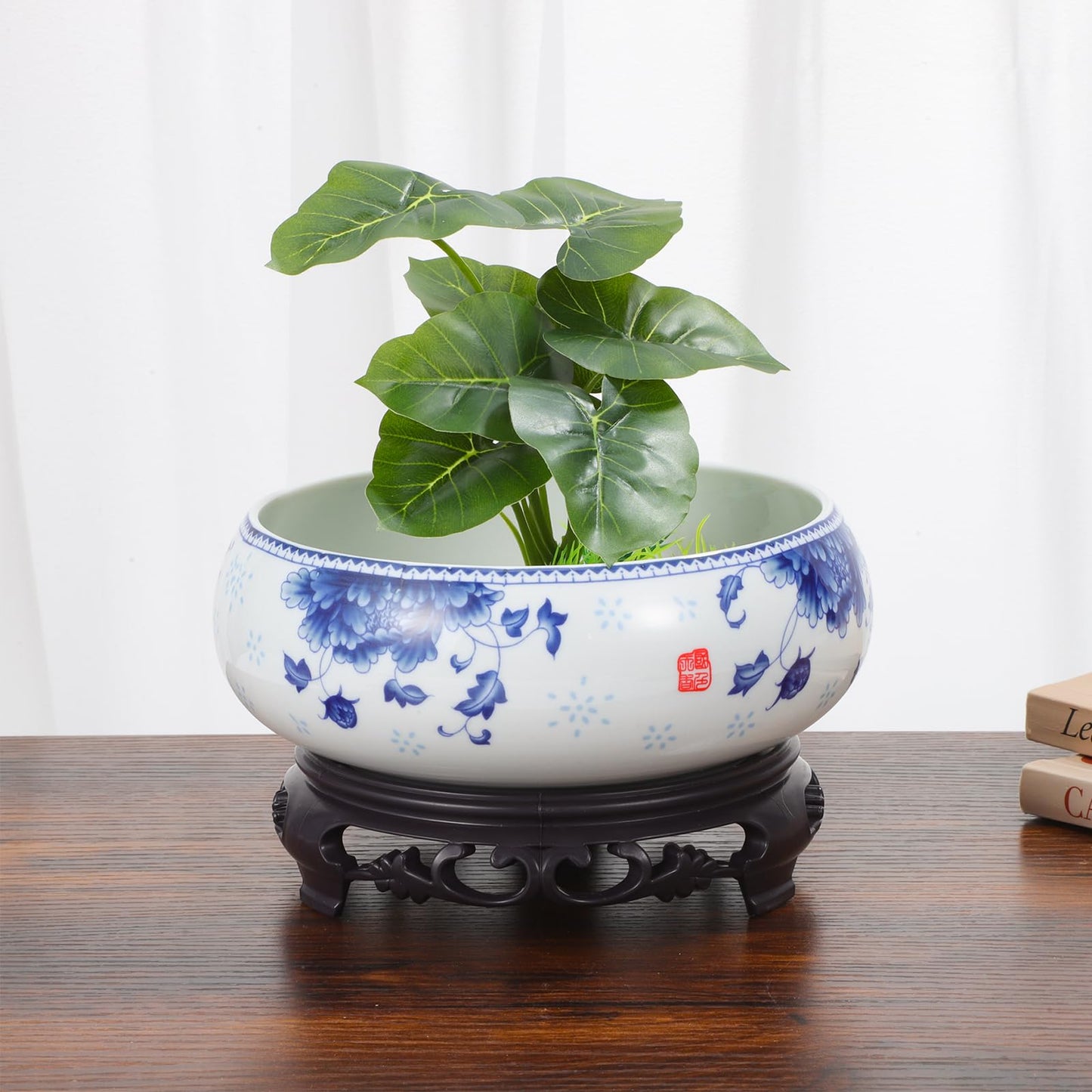 Yardwe Ceramic Flower Pot with Base - Non-Hole Hydroponic Planter for Home Decor Ideal for Succulent and Water Lily Plants, 7.1X6.3 Inch