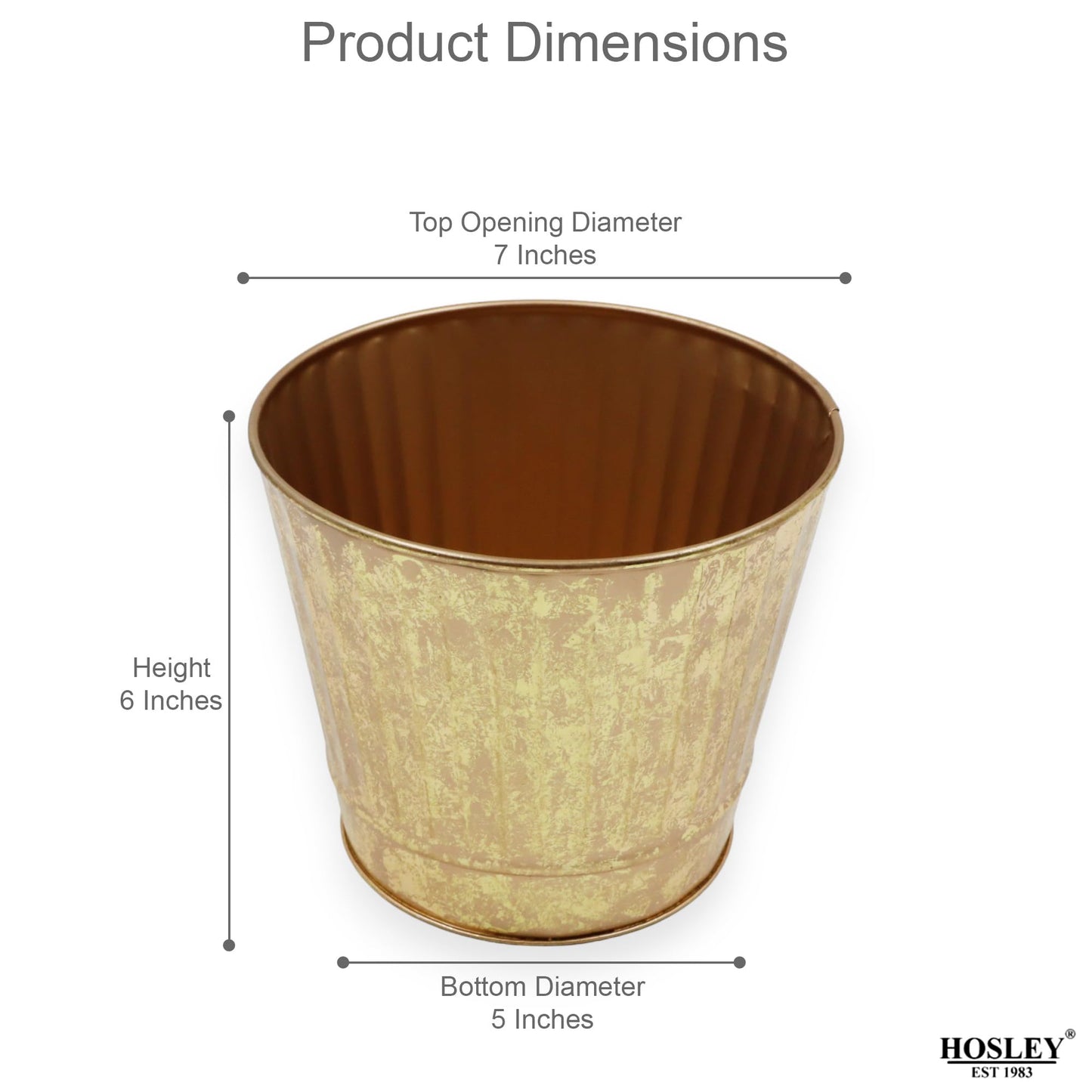 Hosley Gold Metal Planters Set of 2 – 7” x 6” Hammered Buckets for Wedding Centerpieces, Event Decor, Floral Arrangements, Party Tables, Bulk Use