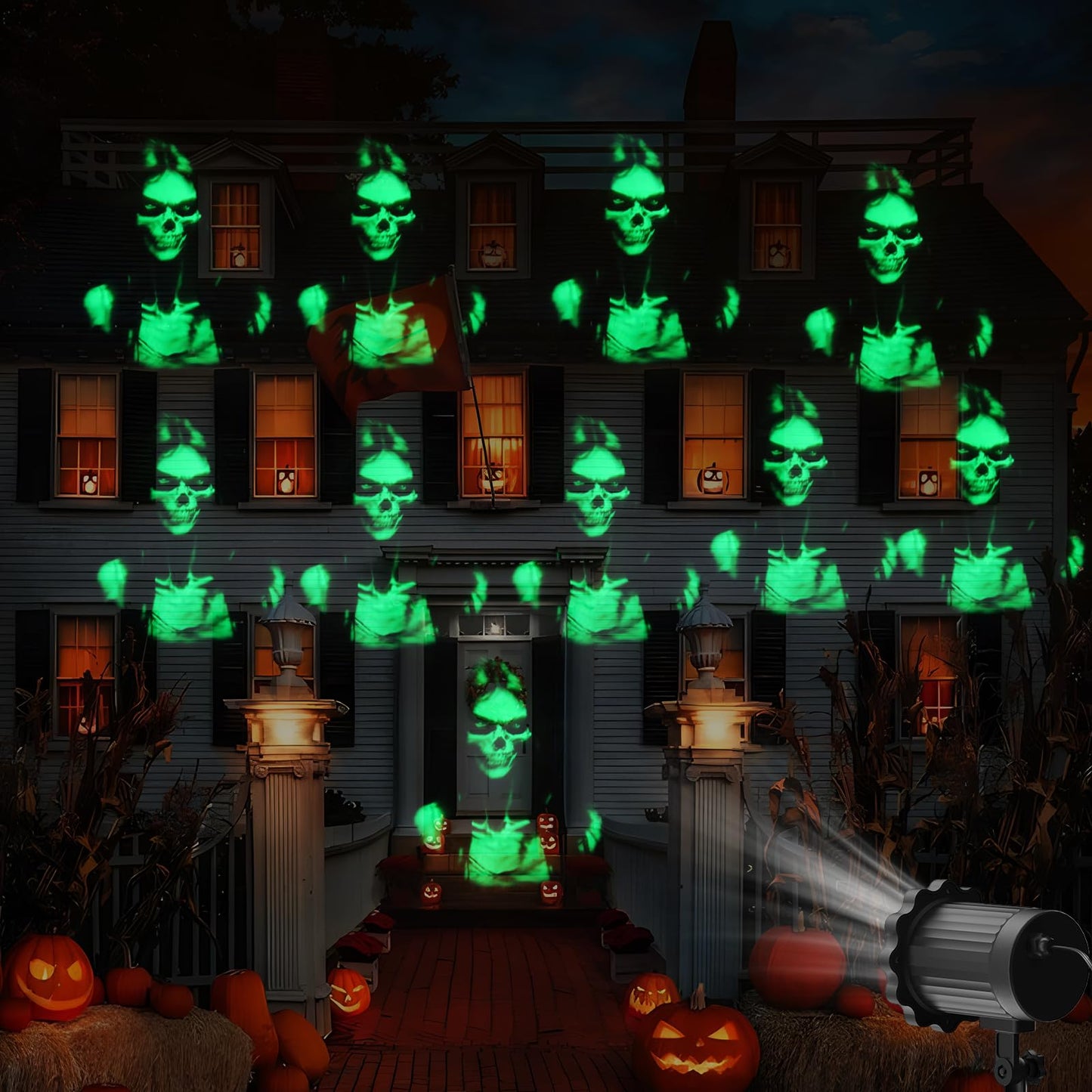Halloween Decorations Outdoor,2026 Upgraded 3D Dynamic Skull Ghost Projector Lights,Clearer Skull HD Patterns,Night Light for Home Window Wall Halloween Decor