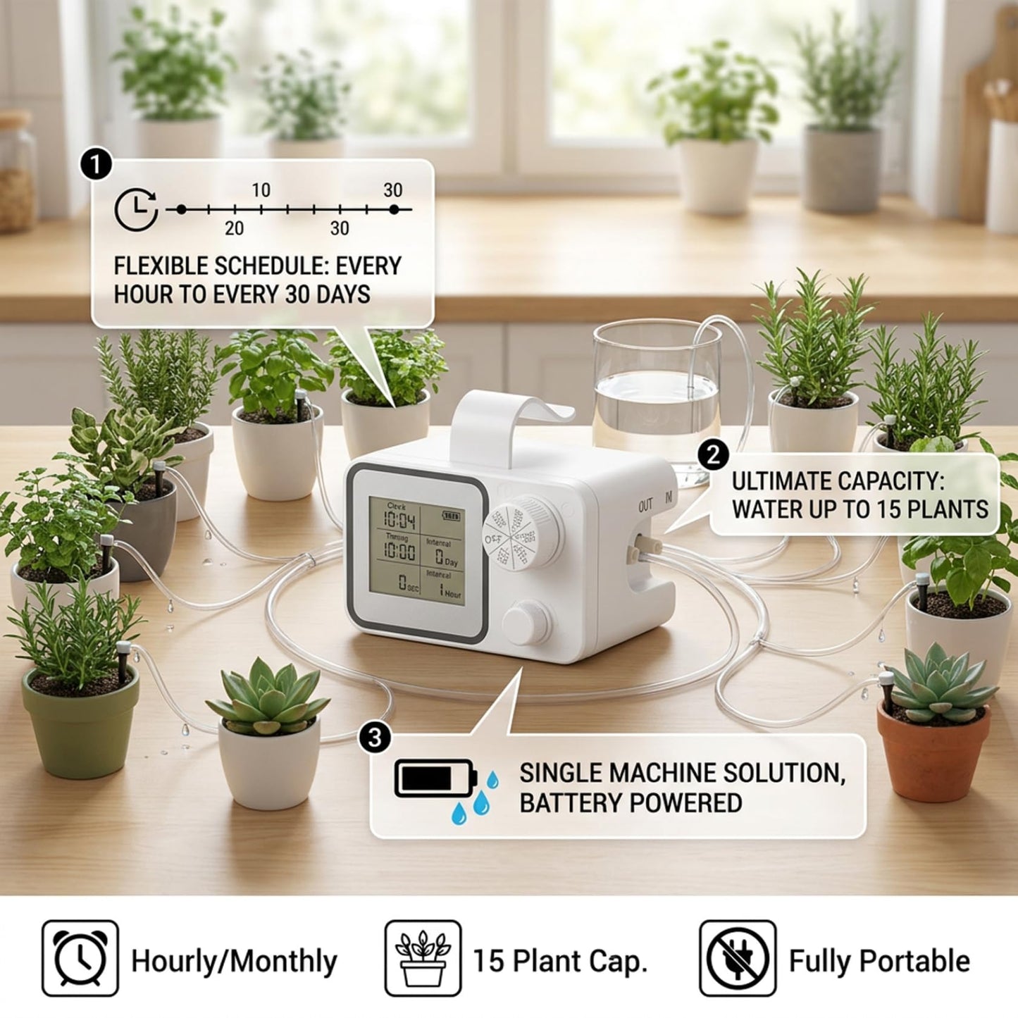 Automatic Watering System, Programmable Plant Watering Devices with LCD Display for Indoor Houseplants, Smart Drip Irrigation Kit Supports Up to 15 Plants Automatic System
