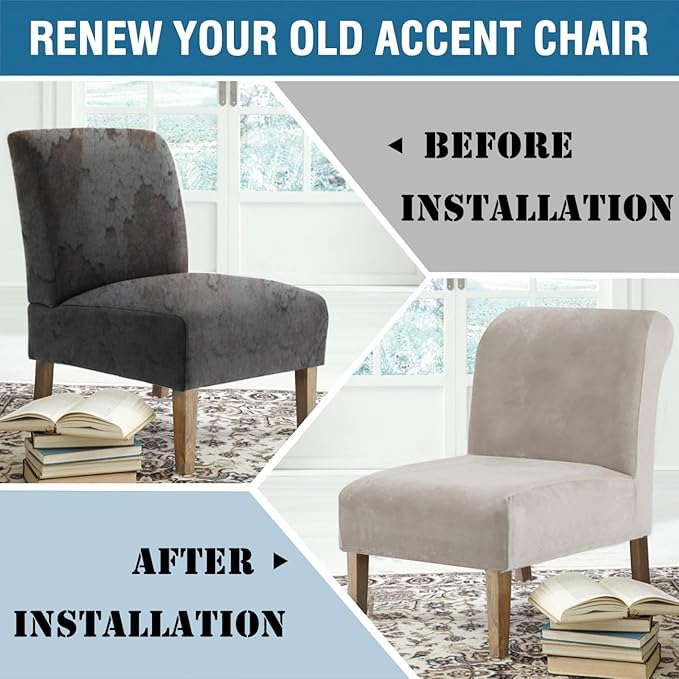 H.VERSAILTEX Armless Accent Chair Covers Thick Velvet Armless Chair Slipcovers