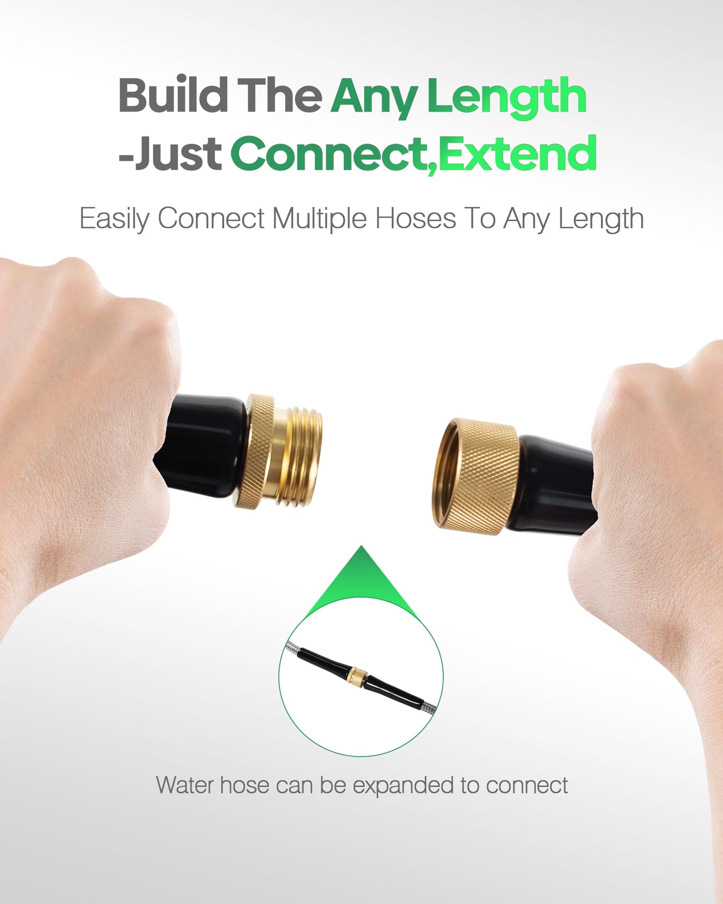 Short Metal Garden Hose 5 ft Connector, Stainless Steel Small Hose Extension Adapter for Hose Reel, Long, Flexible, Lightweight & Heavy Duty Water Pipe, No Kinking Outdoor Water Hose for Yard, 5 Feet