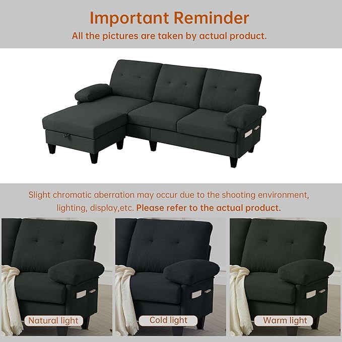 Sectional Sofa Couch for Living Room, Deep 3-Seater L Shaped Couches