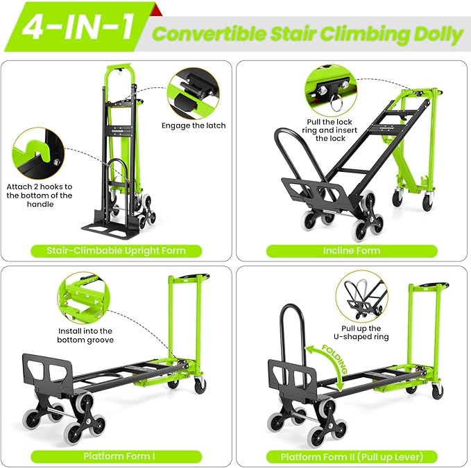 4-in-1 Hand Truck Dolly Heavy Duty Industrial Convertible, 1000 LBS Stair