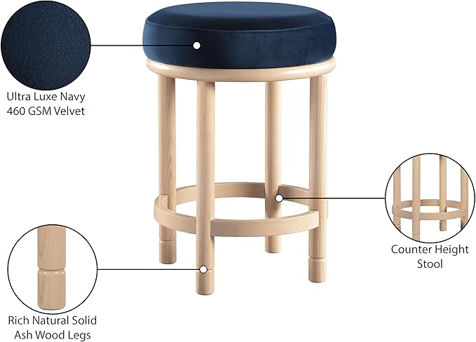 Meridian Furniture 976Navy-C Monette Collection Art Deco Counter Stool