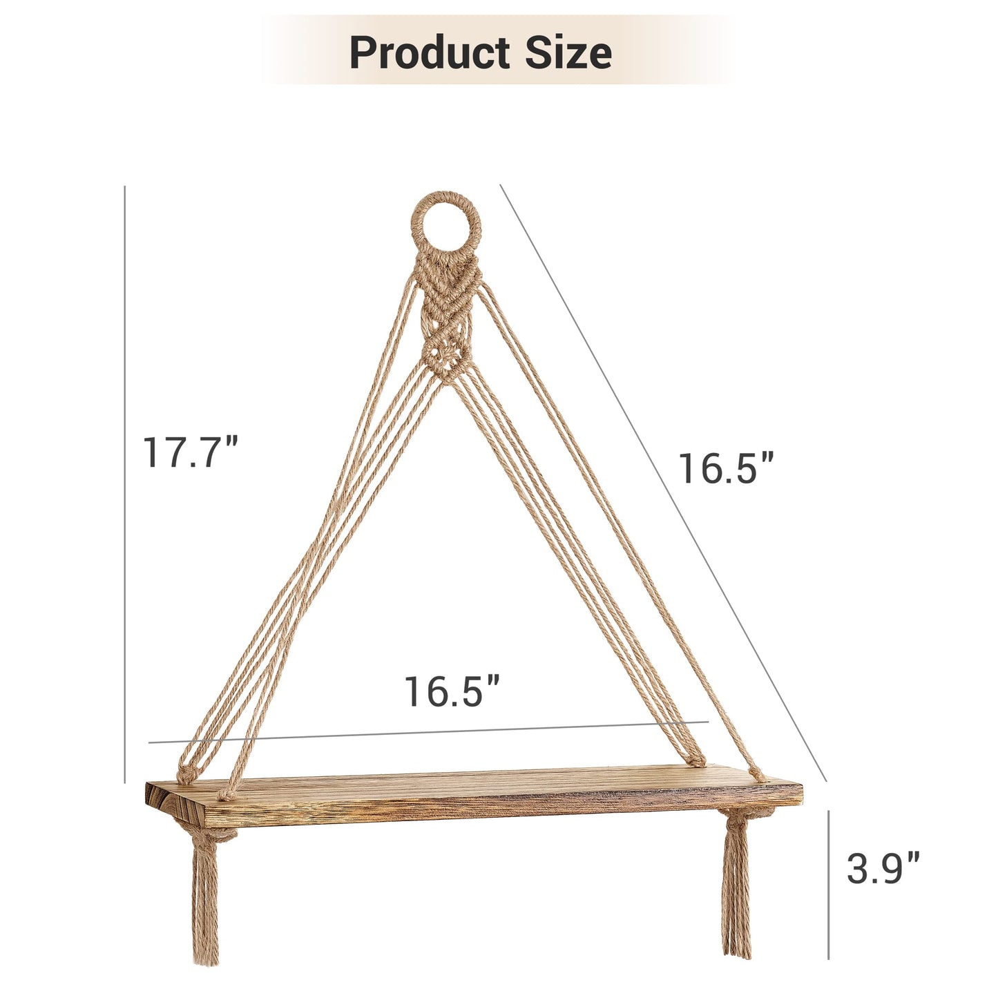 Mkono Macrame Hanging Shelves Boho Wall Decor Set of 2 Rustic Wood Floating Storage Shelf for Bedroom Bathroom Living Room Nursery Dorm Room, Display Shelving for Hanging Plants Photos