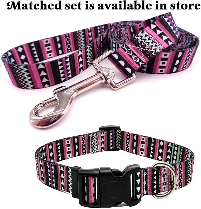 Mihqy Dog Collar with Bohemia Floral Tribal Geometric Patterns - Soft Ethnic Style Collar Adjustable for Small Medium Large Dogs(Bohemian Purple,M)