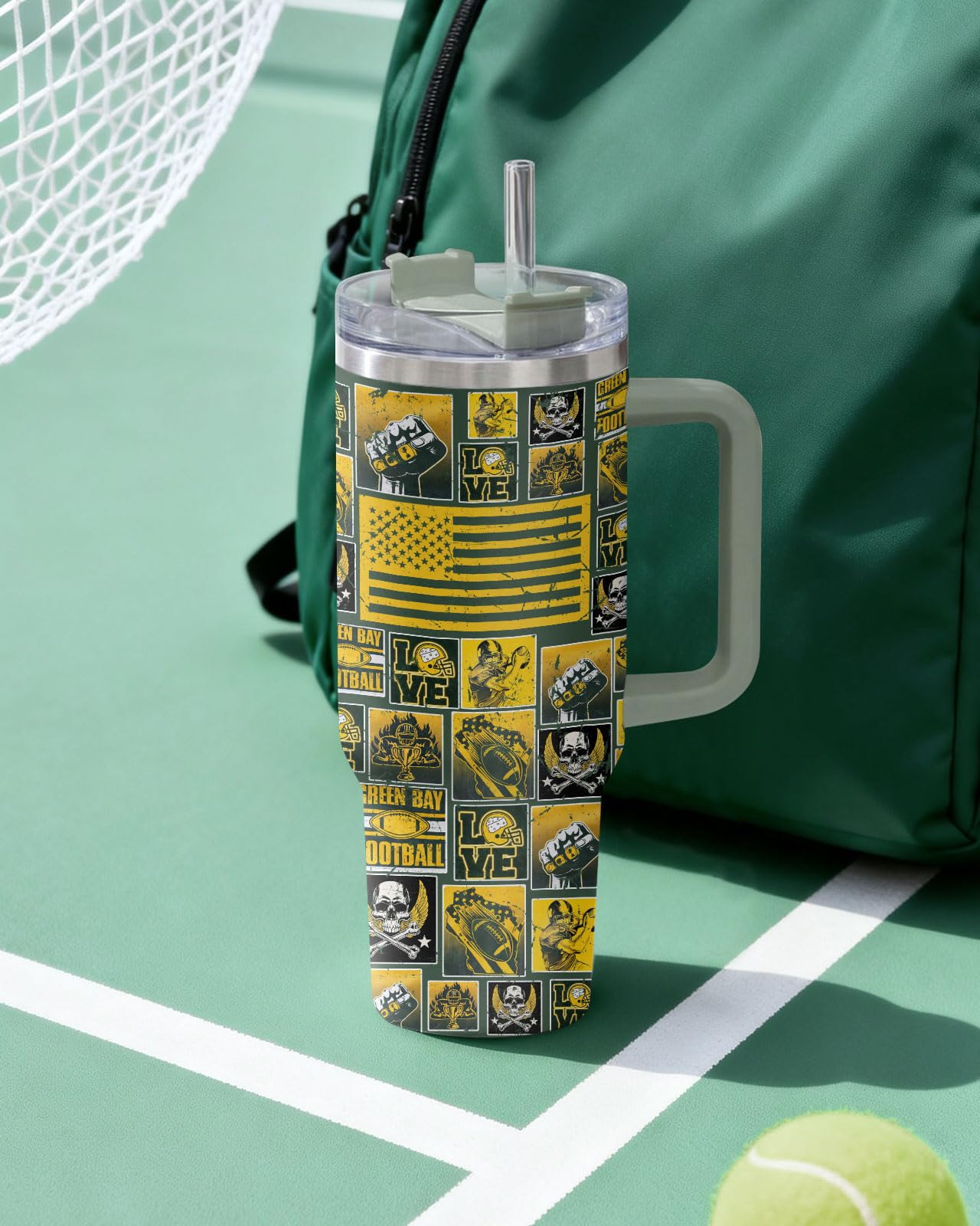 fat mummy Football Fan 40oz Insulated Tumbler With Handle And Straw, Stainless Steel Travel Cup, Double Wall Vacuum Water Bottle For Hot And Cold Drinks, Birthday Gift Fathers Day