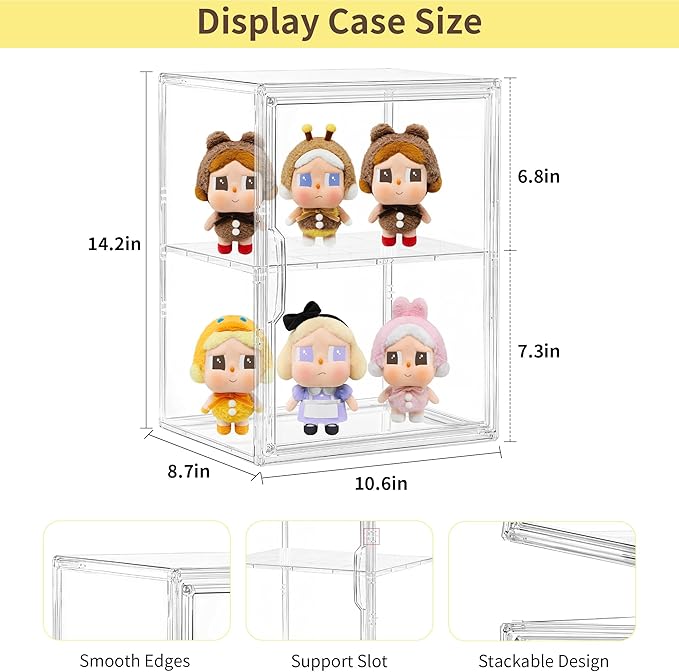 Acrylic Display Case with Removable Shelf, 2 Tier Clear Plastic Stackable