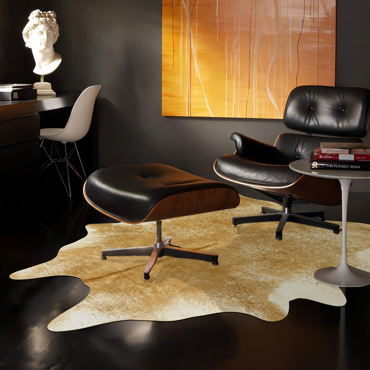 Rtizon Washable Cowhide Rug for Living Room, Large 6x7 Khaki Faux Cow Print Area Rugs, Non Slip Animal Skin Bedroom Carpet, Rustic Western Home Decor Fake Hide Floor Mat for Office Fireplace