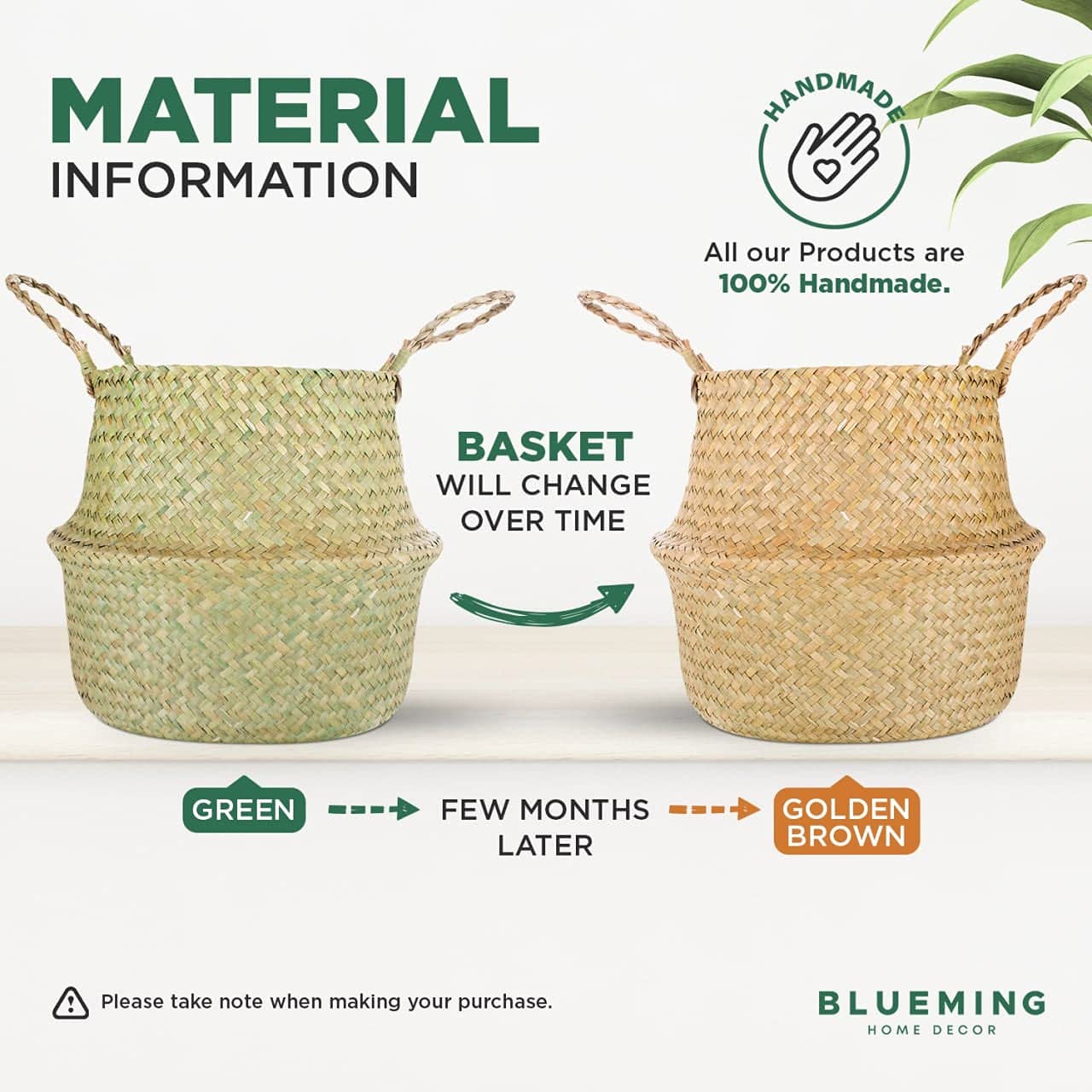 Basket Planter for Indoor Plants ā 7 Inch Small Woven Wicker Pot for Olive Tree, Faux Plants, or Snake Plant, Handwoven Seagrass Basket with Handles (Original, Small)