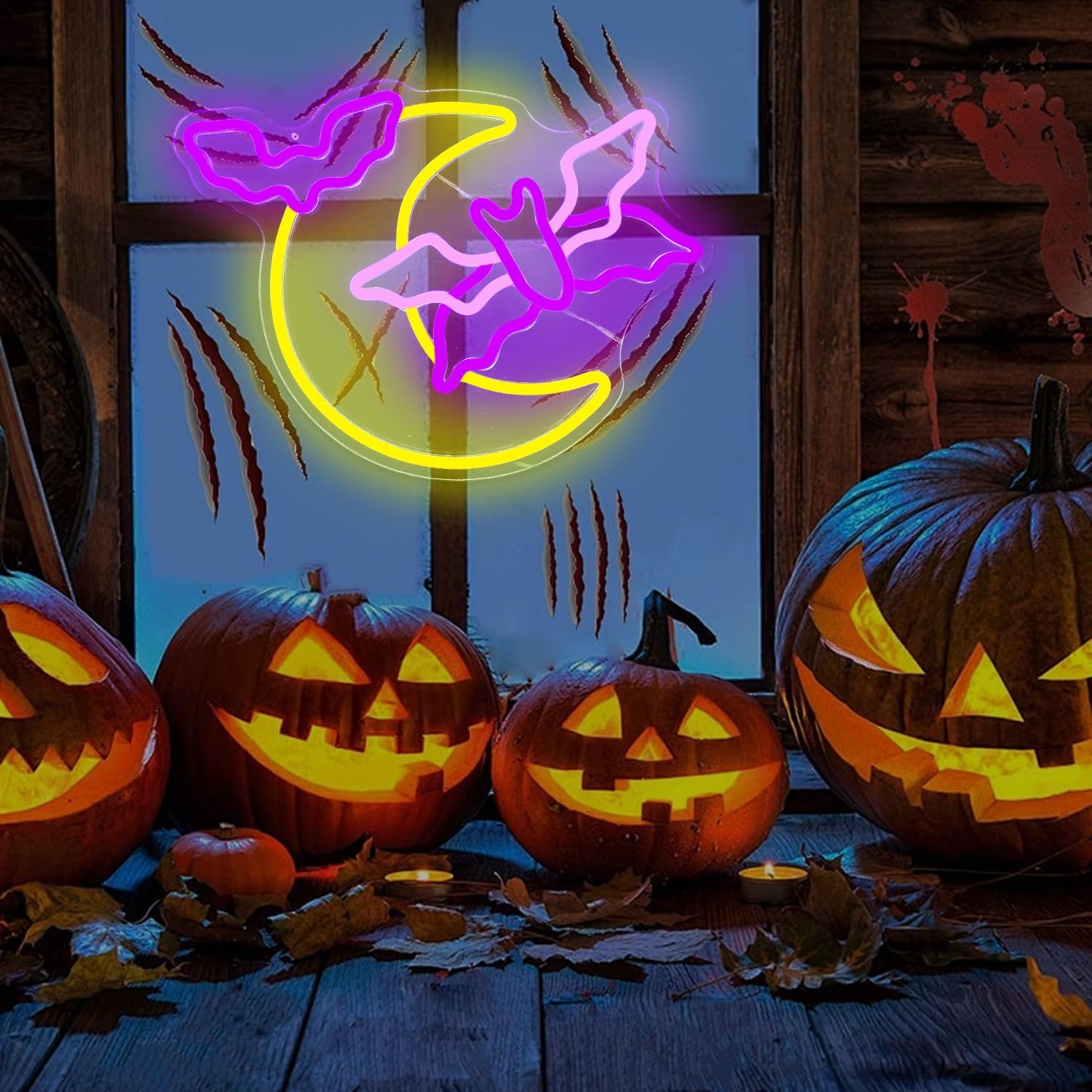 Halloween Neon Sign Moon Flying Neon Bat Sign Led Halloween Decorations Halloween Flying Bat Lights Halloween Led Sign Gothic Neon Sign for Halloween Party Wall Decor Window