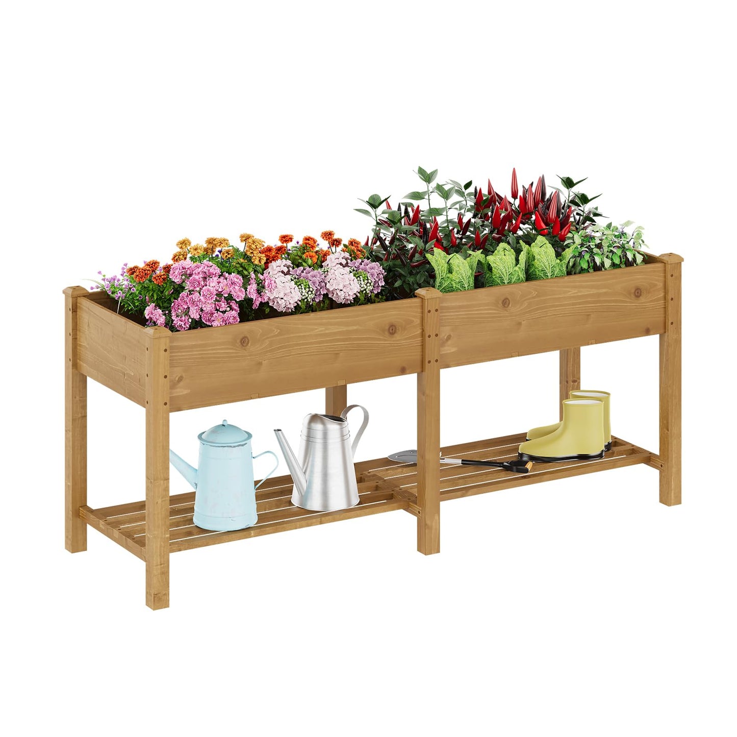 72x24x30.7 Wood Raised Garden Bed with Legs Wooden Planter Box with Storage Shelf Elevated Wood Planter Box for Vegetables Flowers Herbs Garden Planter for Backyard Patio Balcony (Brown, Large)