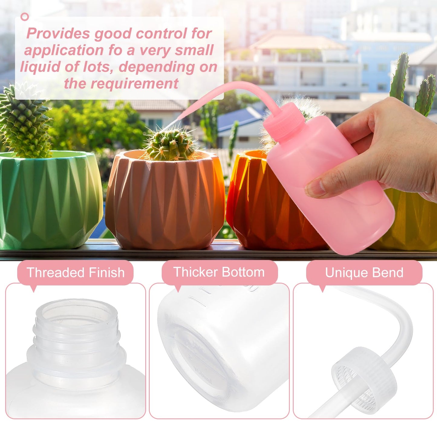 PATIKIL 500ml 17oz Succulent Eyelash Tattoo Wash Bottle, 4 Pcs Plastic Watering Squeeze Bottle Rinse Bottle for Plant Eyelash Extensions Irrigation Lab Gap Cleaning, Clear