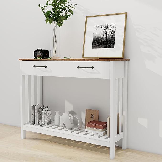 TaoHFE Farmhouse Narrow Console Table Modern Wooden, Living Room Tables Narrow