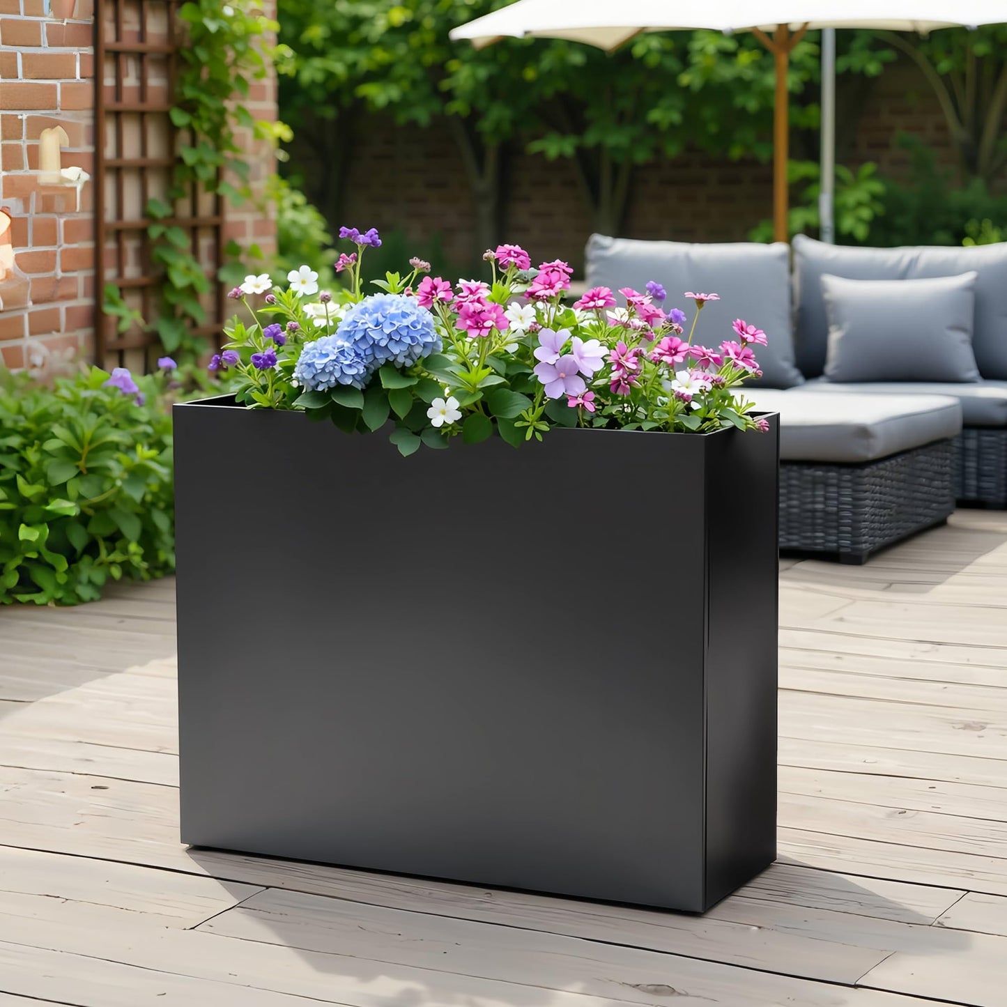 VGMiu Metal Planter Box 38.2''L x 13''W x 30''H Rectangle Planters for Outdoor Plants Large Black Rectangular Planter with Felt Bag & Drainage Holes for Indoor or Outdoor Flower Garden Porch Patio