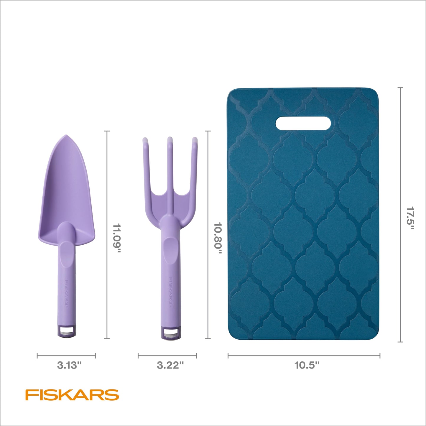 Fiskars 3-Piece Gardening Set, Explore Collection Hand Tools and Kneeler, FiberComp Trowel and Cultivator, Dual Layer Knee Pad for Digging, Weeding, and Soil Aeration, Lightweight Rustproof Design